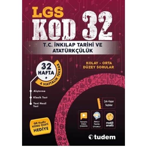 Tudem Yayınları 8. Sınıf LGS T.C İnkilap Tarihi Ve Atatürkçülük Kod 32 Tekrar Testleri