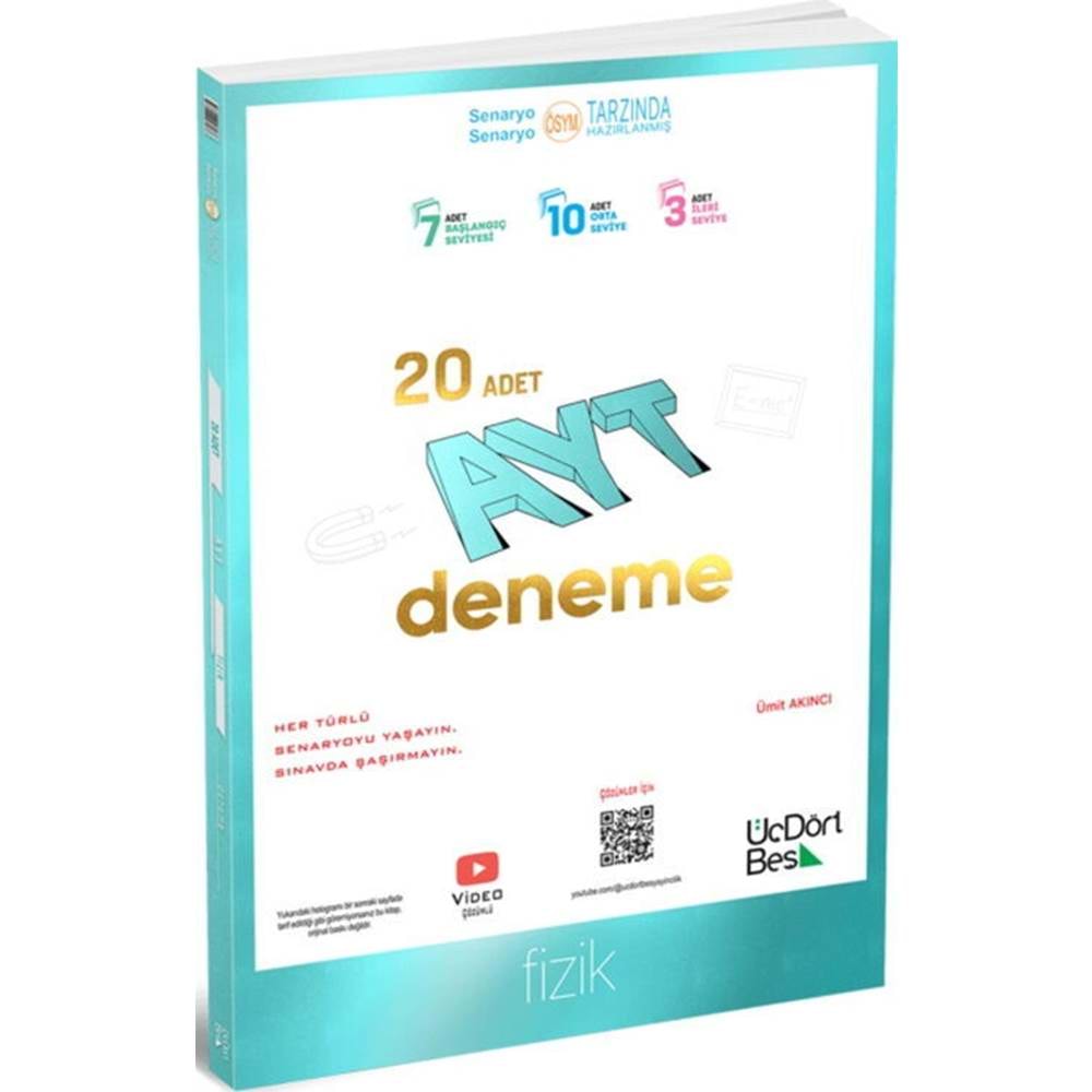ÜçDörtBeş Yayınları AYT Fizik 20 Deneme